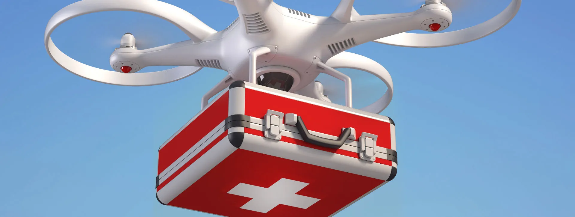 Zahnarzt Benda - Zahnarztpraxis - Drohne hält Erste-Hilfe-Box